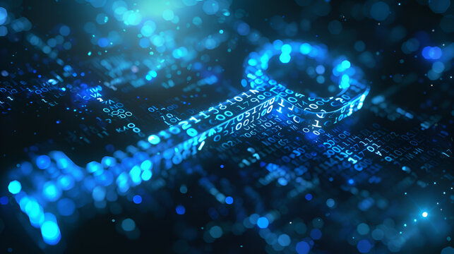key icon from binary code in digital space