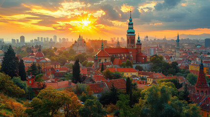 Zagreb, Croatia city skyline created with Generative AI technology