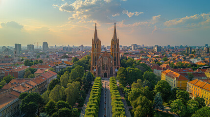 Naklejka premium Zagreb, Croatia in warm sunlight created with Generative AI technology