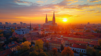 Zagreb, Croatia  in warm sunlight created with Generative AI technology