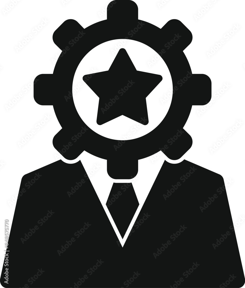 Wall mural Businessman is thinking about success with a gear and star icon