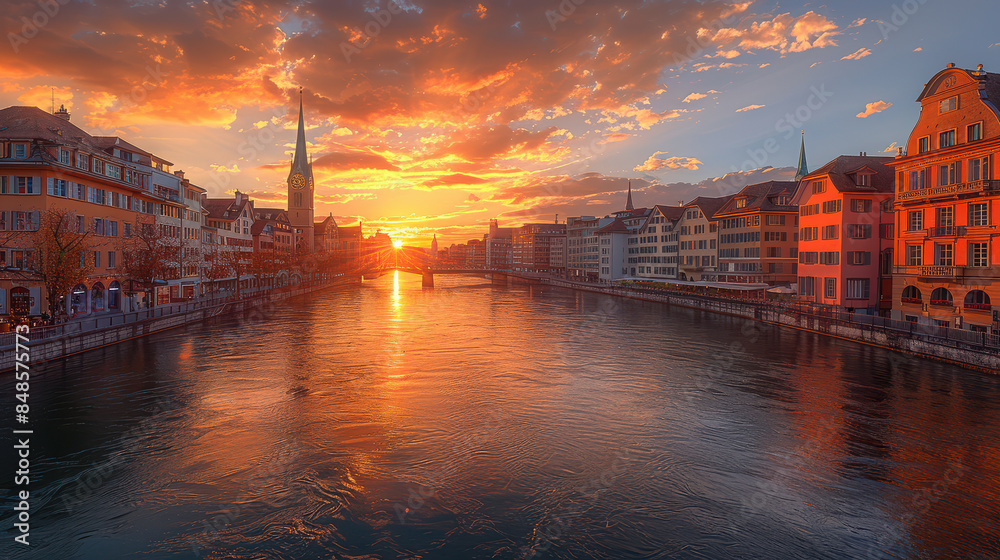 Wall mural zurich, switzerland city skyline created with generative ai technology