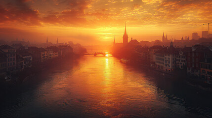 Naklejka premium Zurich, Switzerland city skyline created with Generative AI technology