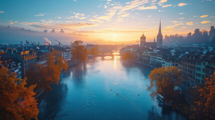 Fototapeta premium Zurich, Switzerland city skyline created with Generative AI technology