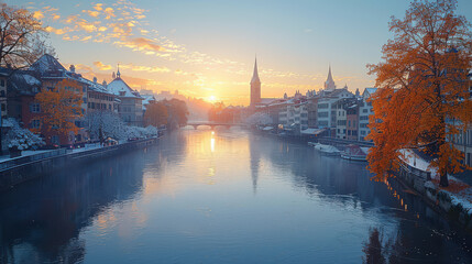 Fototapeta premium Zurich, Switzerland city skyline created with Generative AI technology