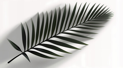 Realistic transparent shadow from a leaf of a palm tree on the white background. Tropical leaves shadow. Mockup with palm leaves shadow.