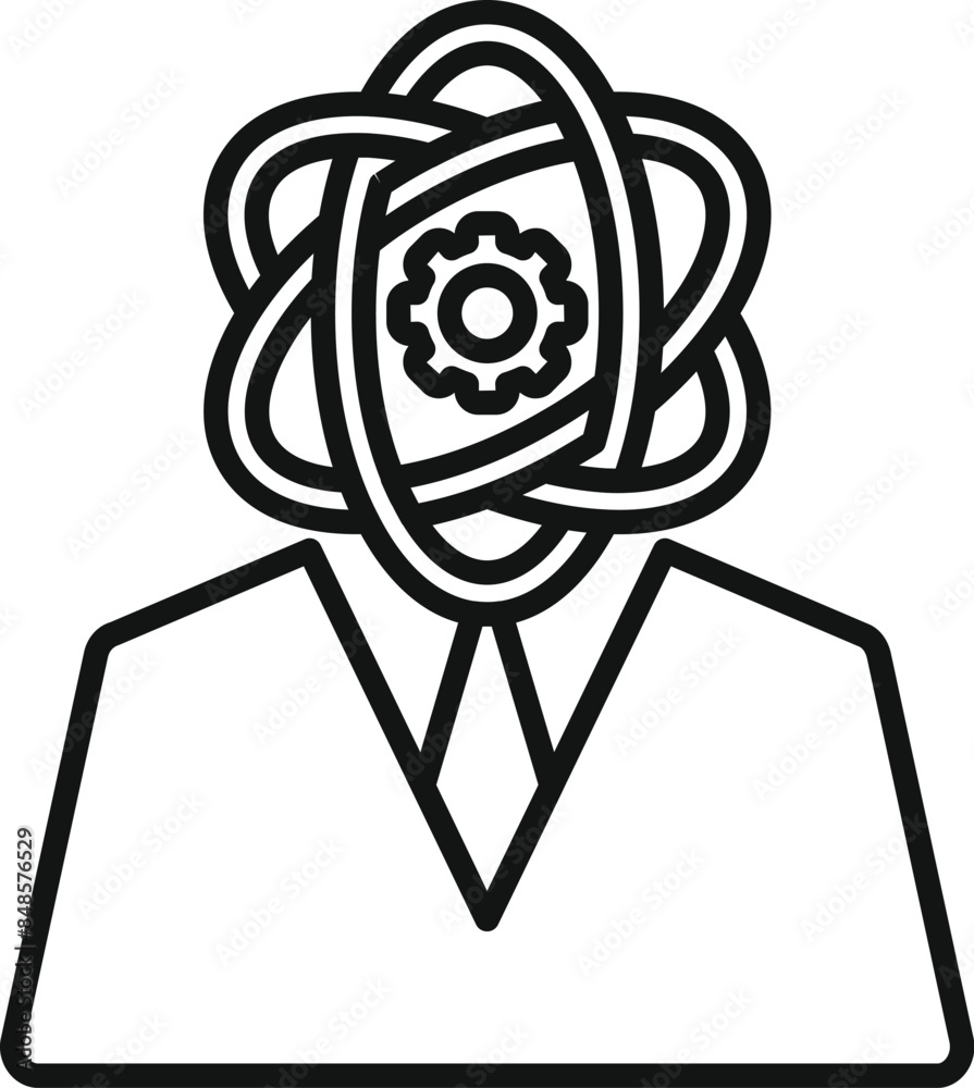 Wall mural Businessman is thinking about science and an atom symbol is replacing his head