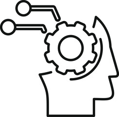 Line icon of human head with gear receiving data from artificial intelligence