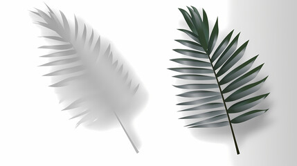 Fototapeta premium Realistic transparent shadow from a leaf of a palm tree on the white background. Tropical leaves shadow. Mockup with palm leaves shadow.