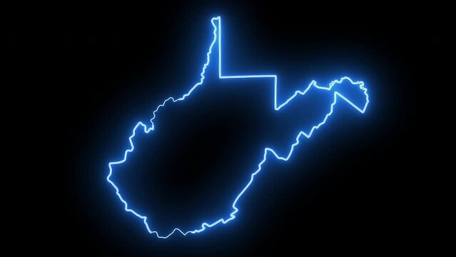map of the state of West Virginia in the united states with a blue glowing neon effect