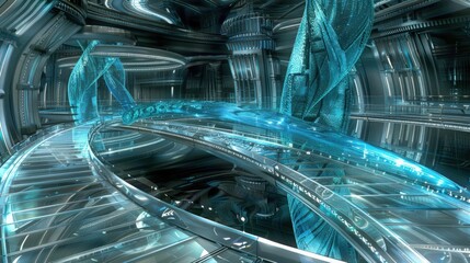 Obraz premium Futuristic Interior with a Glass Pathway