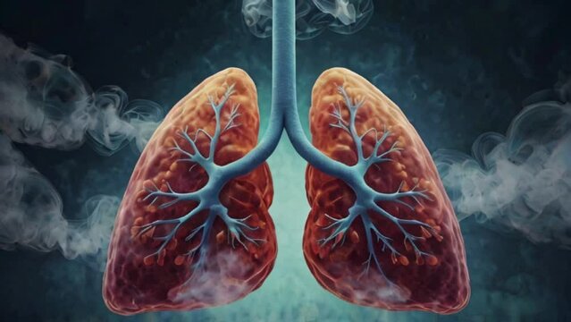 A pair of lungs with smoke coming out of them, lungs, dreamy painting of coronavirus, atmospheric hd photograph, atmospheric render, 4k digital HD video created with generative ai.