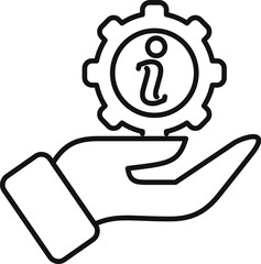 Open hand holding a gear with an info symbol, representing technical support