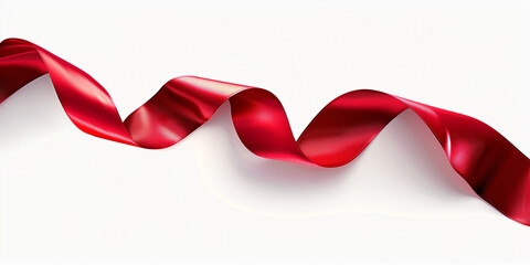 Image of a red ribbon on a white background, isolated Suitable for holidays, gifts, celebrations, and decorations