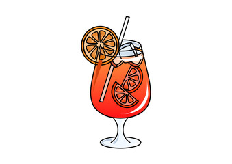 Illustration of a fruit cocktail orange drink, alcoholic beverage, tropical cock tail drink, fruity mock tail, party on the beach orange drink