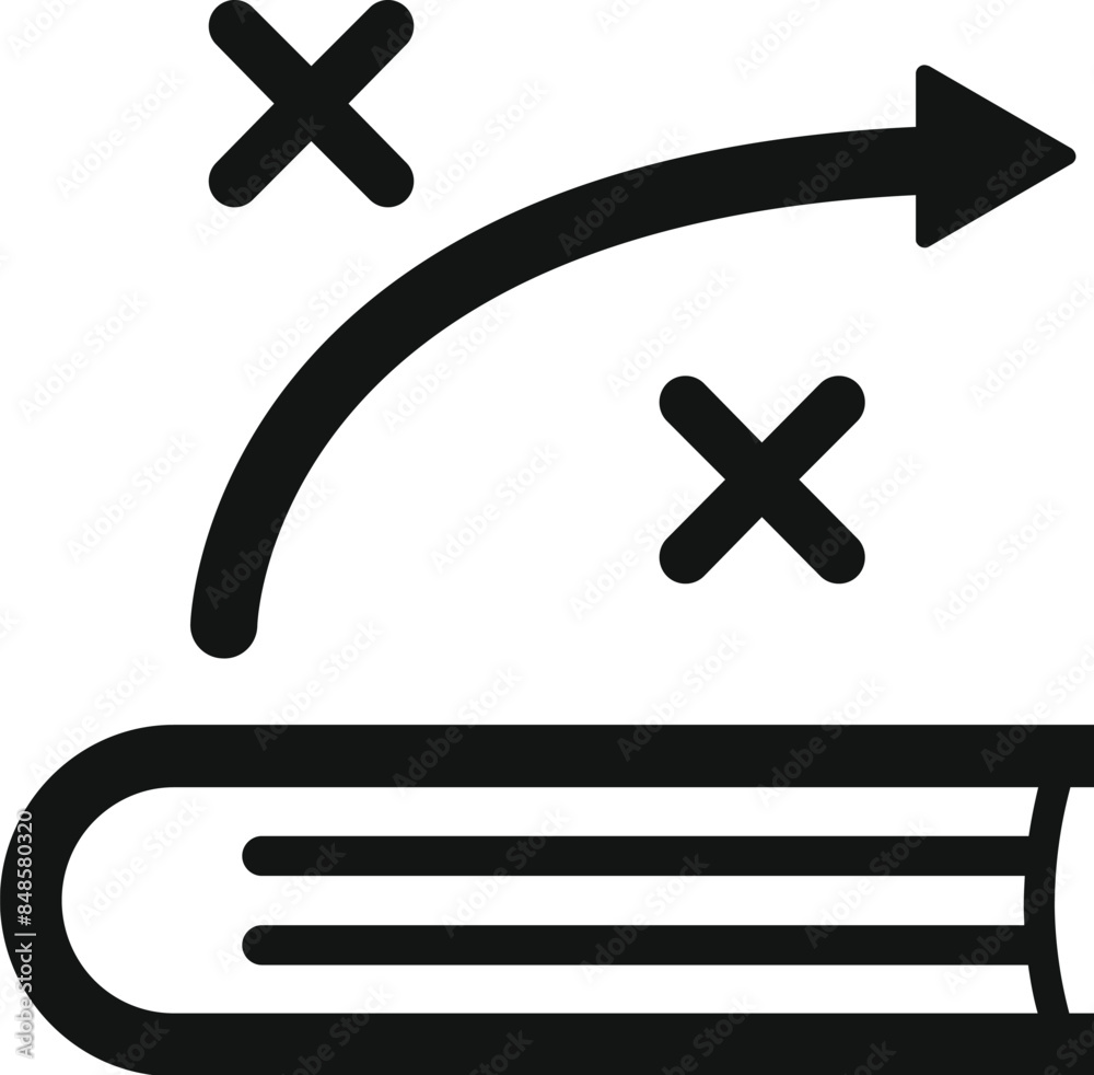 Poster arrow is going over a book and avoiding cross marks symbolizing problem solving