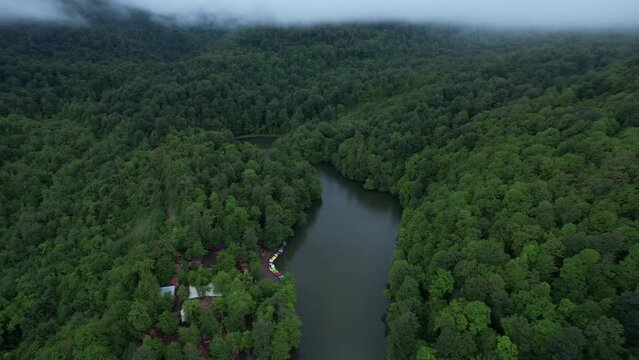 Aerial video of Lake Parz in the mountains near Dilijan, Armenia