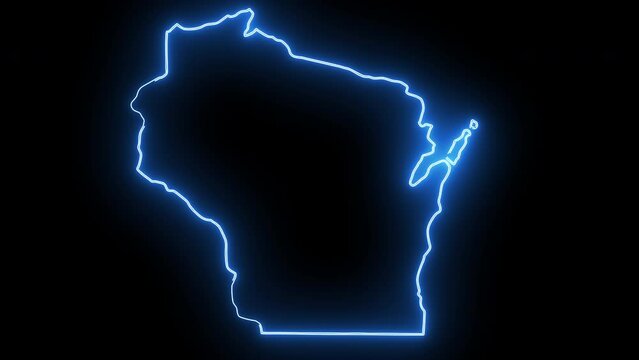 map of the state of Wisconsin in the united states with a blue glowing neon effect