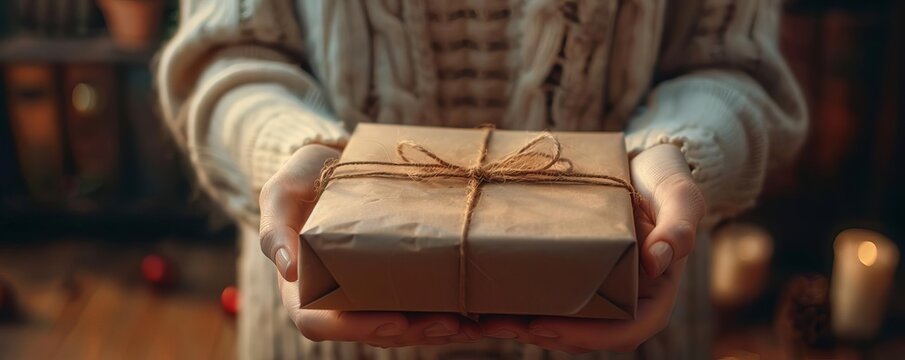 Hands revealing a special message in an unboxing experience, meaningful words, sentimental backdrop