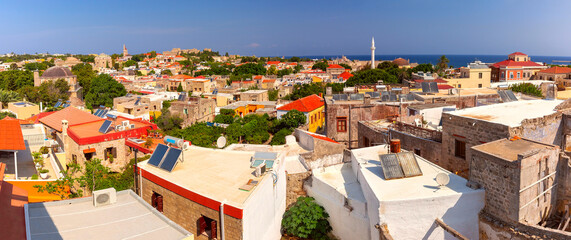 Panoramic View of Rhodes Old Town and the Palace of Grand Master, Dodecanese islands, Greece
