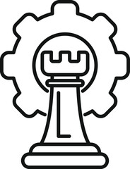Chess rook piece standing strong inside a gear, symbolizing strategic planning and the power of calculated moves