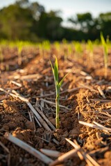 Fototapeta premium Vibrant green bamboo shoot emerging naturally, showcasing simple beauty and natural growth