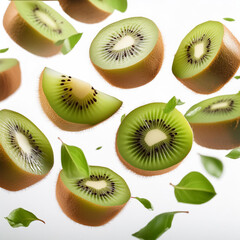 Fototapeta premium 키위, Kiwi, Fruit, 과일, Green, 녹색, Brown skin, 갈색 껍질, Fuzzy, 보송보송한, Tangy, 새콤한, Sweet, 달콤한, Vitamin C, 비타민 C, Nutrients, 영양소, Antioxidants, 열대의, Actinidia, 아티니디아속, Edible, 먹을 수 있는, Seed, 씨앗, Slice, 슬라이스,