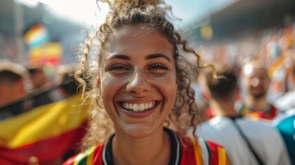 Fototapeta premium Spectacular moment of joy captured as a fan celebrates passionately at a vibrant sports event with a lively crowd in the background