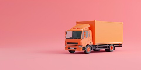 3D rendering of an orange delivery truck on the phone ,in an isolated pastel background, closeup, high resolution, copy space concept for an online mobile delivery service.