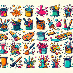 seamless pattern with brushes and paints