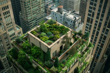 Modern building with green rooftops, top view