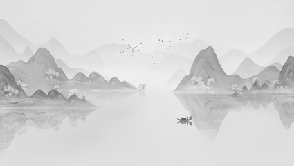 Elegant Landscape Painting with a New Chinese Style Background