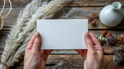 A pair of hands holding a blank piece of paper, suitable for a message, advertisement, or presentation