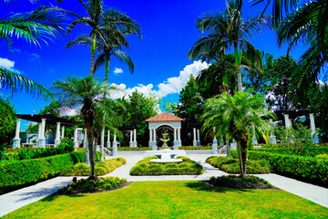 Fototapeta premium Lakeland, FL, USA - 06 10 2024: Beautiful Hollis botanic garden and lake landscape in Lakeland Florida
