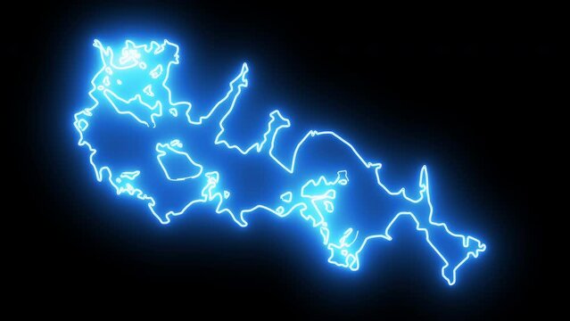 map of Devils Lake in dakota with a blue glowing neon effect