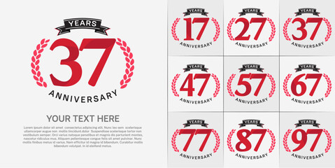 anniversary logotype set vector, red color and black ribbon for special day celebration