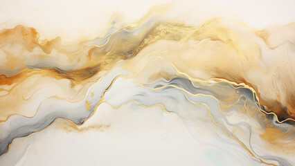 Fototapeta premium Cream - Flowing Acrylic Pour, Kintsugi Infused Fluid, Golden Flow, Splendor Wallpaper, Lavish Art, abstract