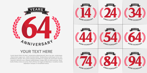 anniversary logotype set vector, red color and black ribbon for special day celebration