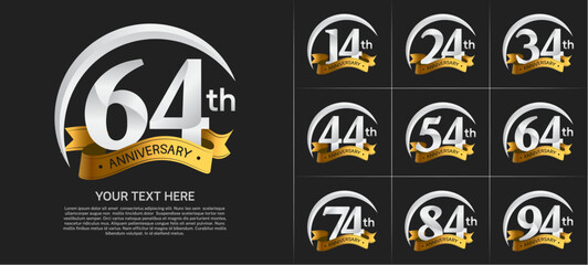 anniversary logotype set vector, silver color with golden ribbon for special day celebration