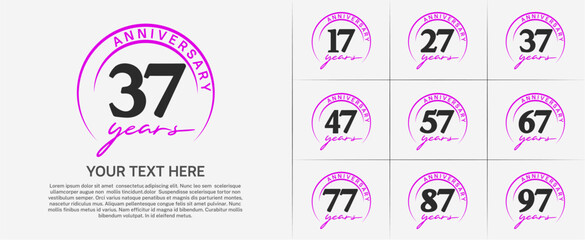 anniversary logotype set vector, black color with purple circle for special day celebration