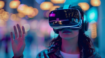 A vague glimpse of a VR headset as an attendee tests out the latest technology at a tech trade show.