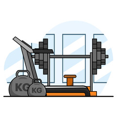 Healthy Sport Icon Concept. Sports Equipment, Dumbbells, Lifting, Treadmills, Fitness and Sports. sporting event. build a healthy body. flat vector illustration on background.