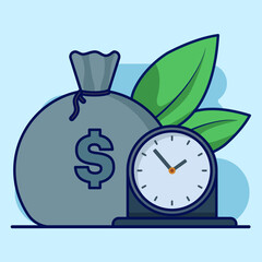Money deadline payment alarm clock reminder concept, cash transaction suspension period, salary payment day, quick income image clipart. Icon vector graphic illustration.