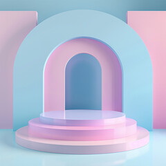 empty spaces front view of 3d product mockup scene for products, relatively empty scene, plain colour, pastel colour 