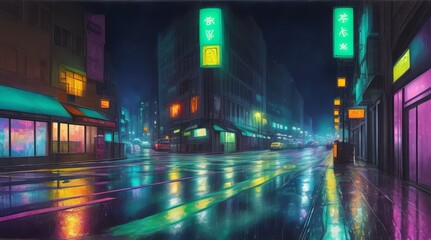 Watercolor The road surface was raining night