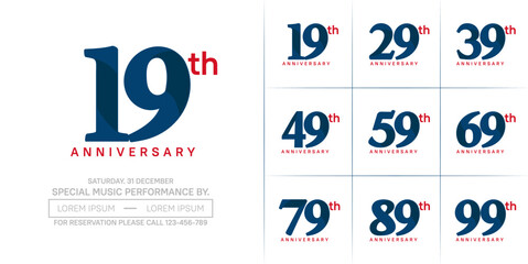 anniversary logotype set vector, blue color for special day celebration