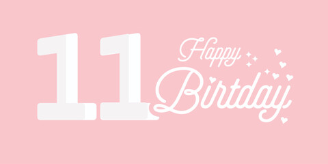 11th birthday greetings with white numbers and pink background
