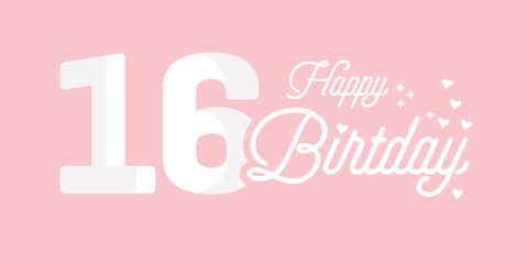 16th birthday greetings with white numbers and pink background