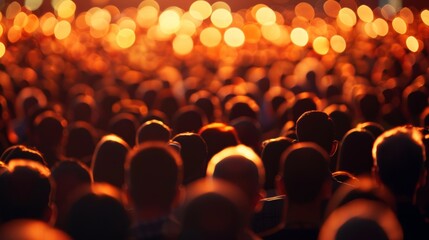 Obraz premium Soft outoffocus lighting casting a warm glow over a sea of heads.