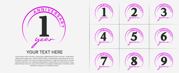 anniversary logotype set vector, black color with purple circle for special day celebration